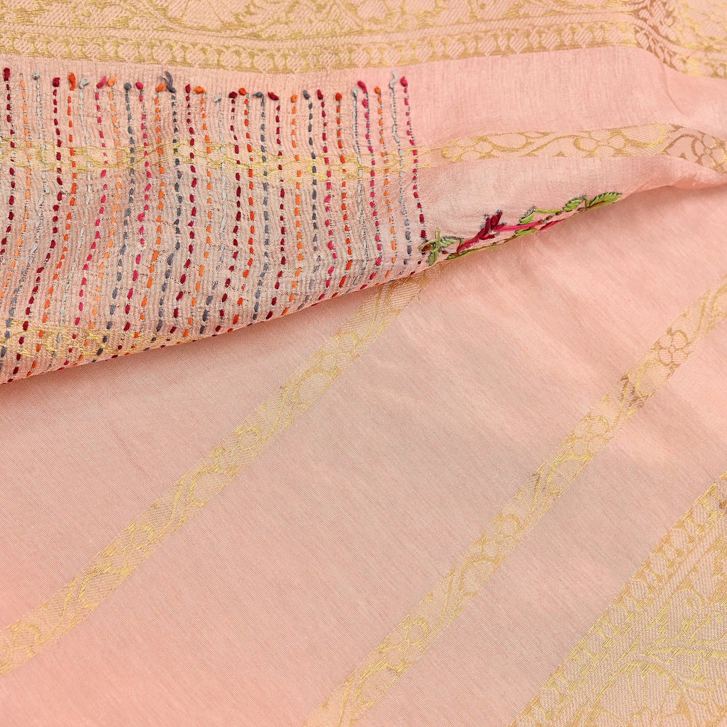 Indian Vintage Heavy Peach Saree Blend Cotton Hand Embroidered Sari Craft Fabric 6yd Soft Zari Sequins Sewing Dress making Wedding Sari
