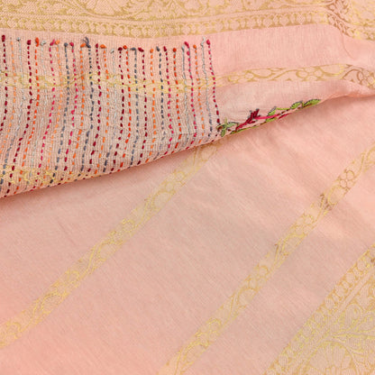 Indian Vintage Heavy Peach Saree Blend Cotton Hand Embroidered Sari Craft Fabric 6yd Soft Zari Sequins Sewing Dress making Wedding Sari