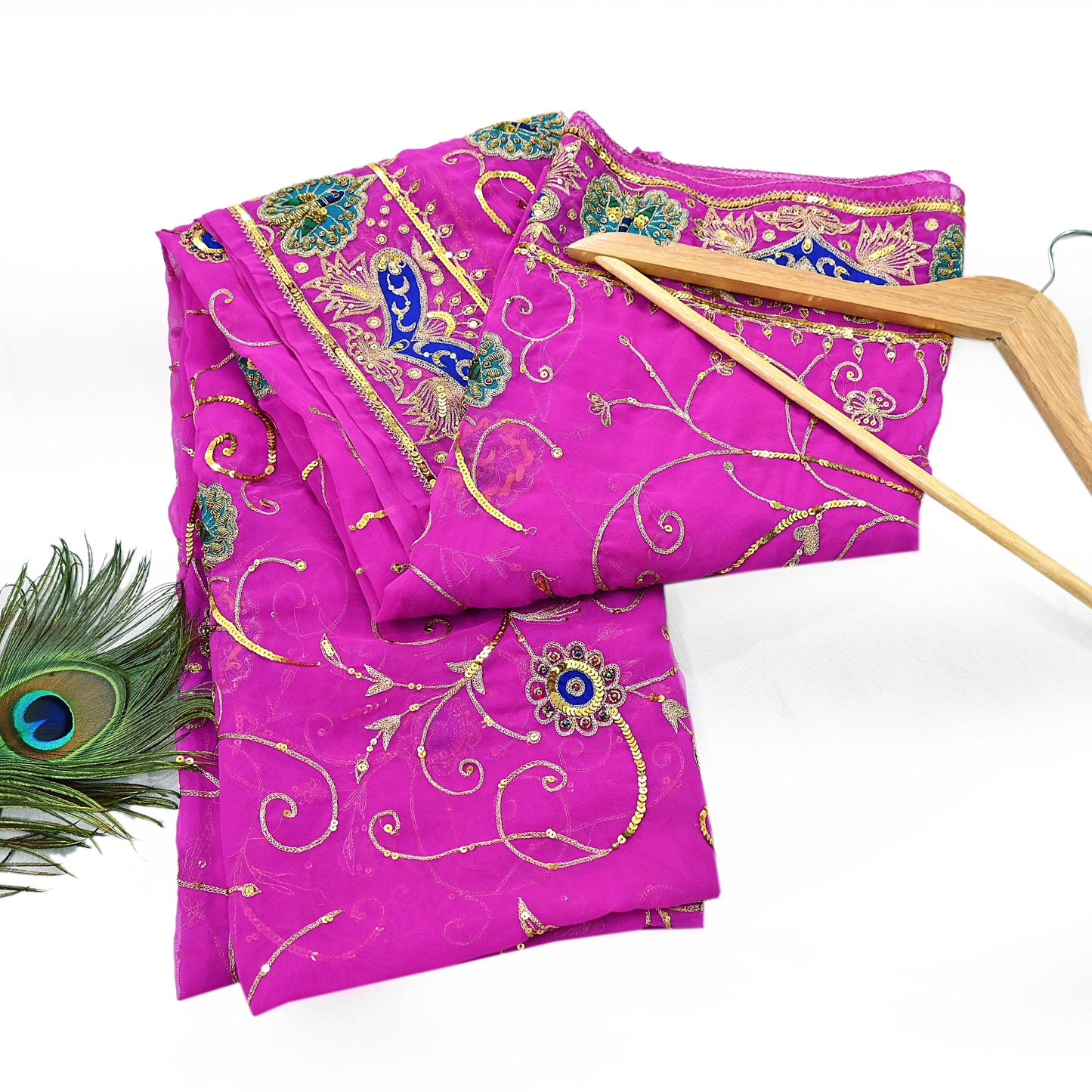 Indian Vintage Bridal Heavy Magenta Dupatta American Georgette  Hand Embroidered Rajputi Odhani Scarves Zari Zardozi Bollywood Wedding