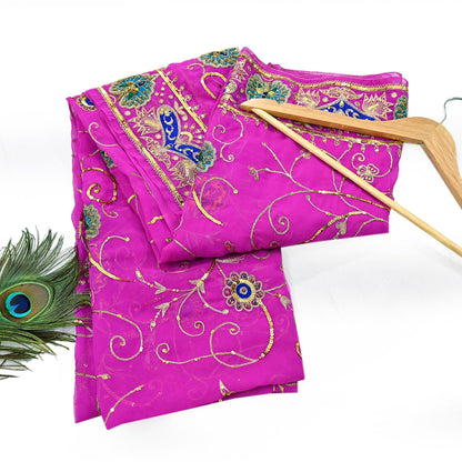 Indian Vintage Bridal Heavy Magenta Dupatta American Georgette  Hand Embroidered Rajputi Odhani Scarves Zari Zardozi Bollywood Wedding