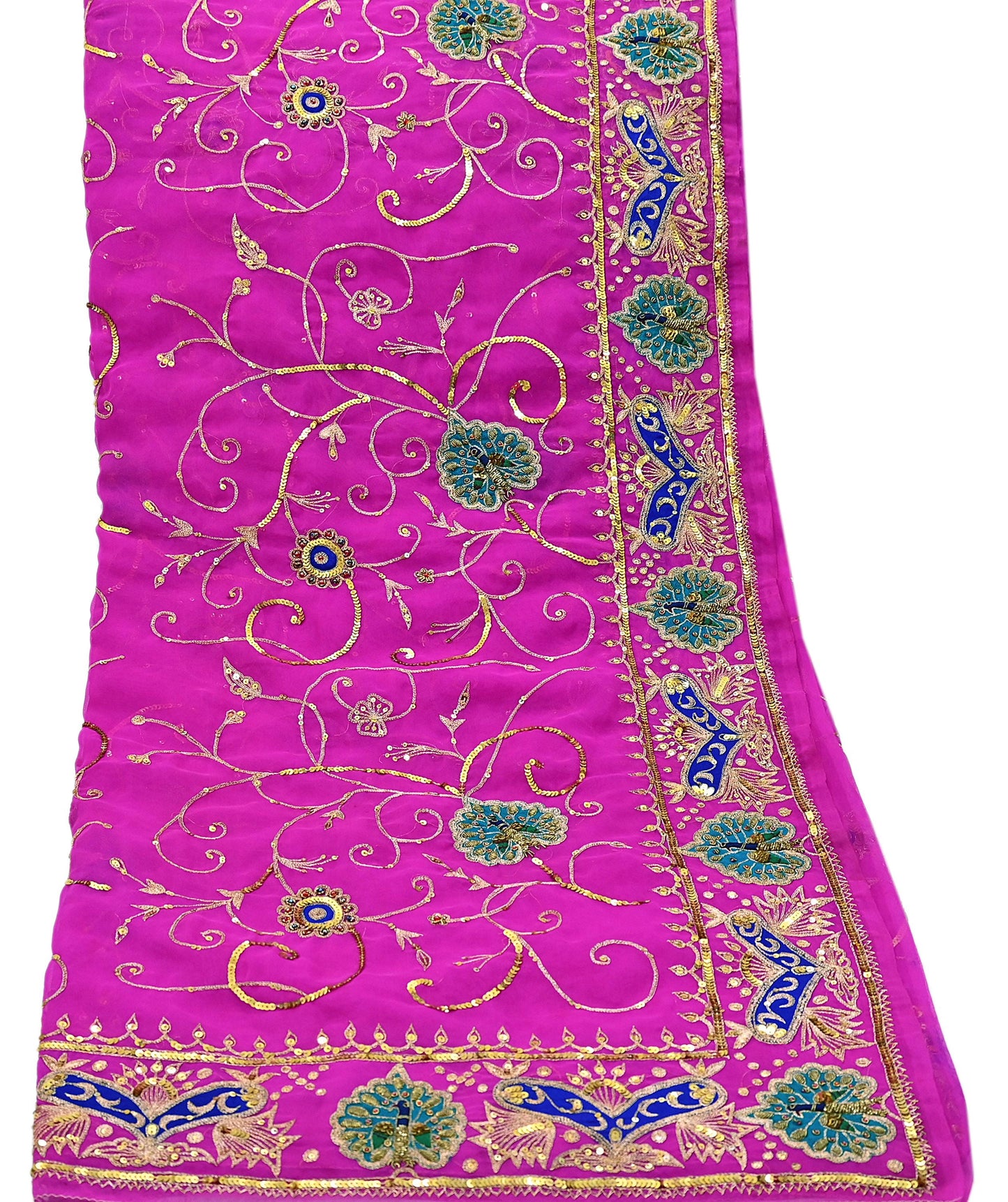 Indian Vintage Bridal Heavy Magenta Dupatta American Georgette  Hand Embroidered Rajputi Odhani Scarves Zari Zardozi Bollywood Wedding