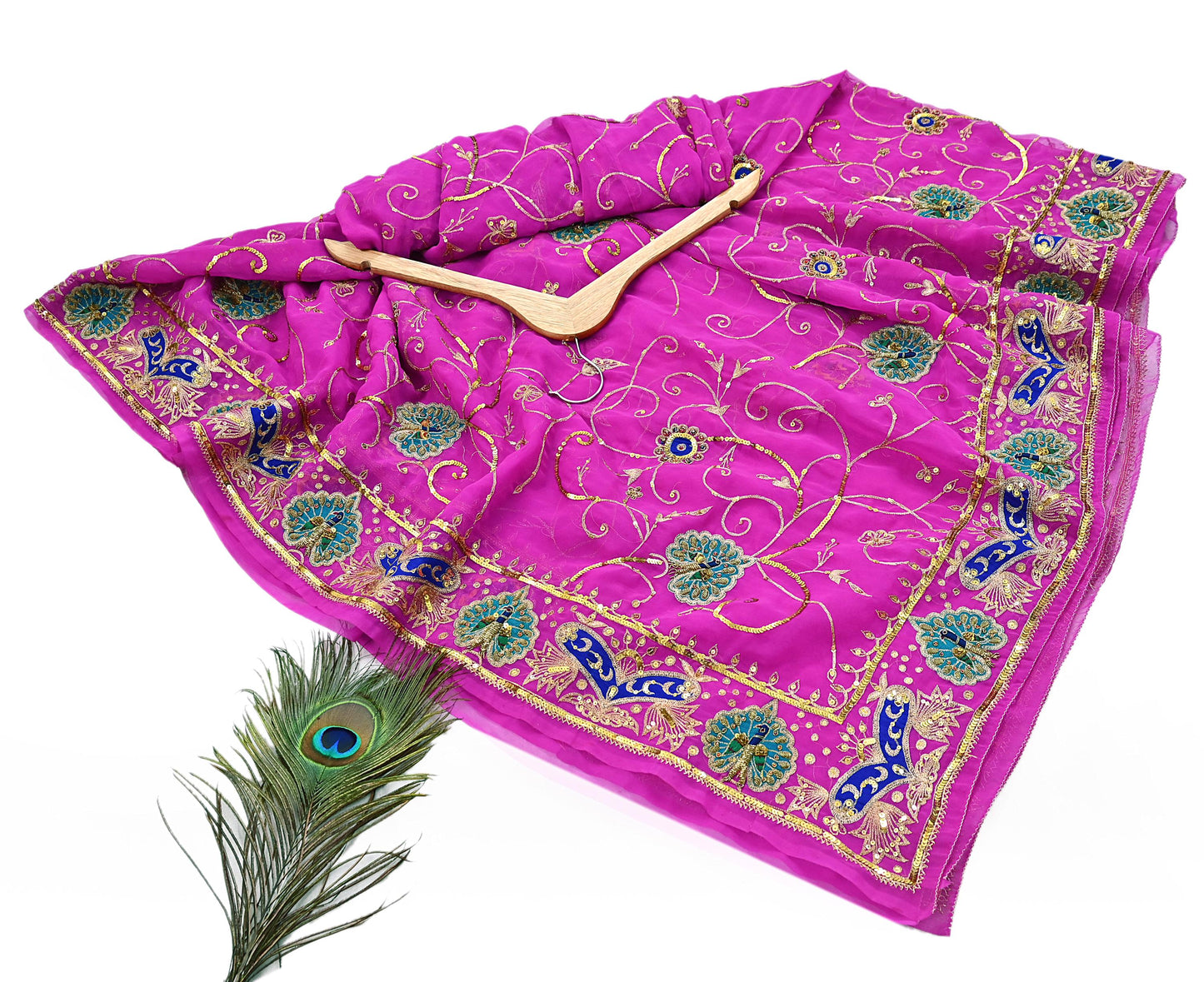 Indian Vintage Bridal Heavy Magenta Dupatta American Georgette  Hand Embroidered Rajputi Odhani Scarves Zari Zardozi Bollywood Wedding
