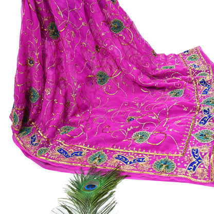 Indian Vintage Bridal Heavy Magenta Dupatta American Georgette  Hand Embroidered Rajputi Odhani Scarves Zari Zardozi Bollywood Wedding