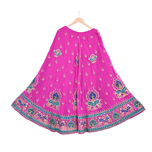 Indian Vintage Magenta American Georgette Hand Embroidered Rajputi Phoshak Lehenga/ Skirt Bridal Party Wear Peacock Design Zari