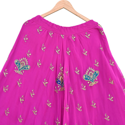 Indian Vintage Magenta American Georgette Hand Embroidered Rajputi Phoshak Lehenga/ Skirt Bridal Party Wear Peacock Design Zari