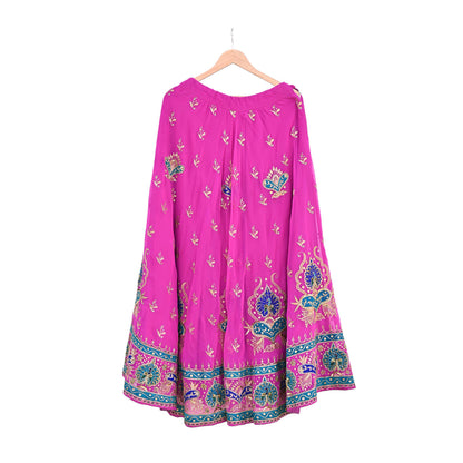 Indian Vintage Magenta American Georgette Hand Embroidered Rajputi Phoshak Lehenga/ Skirt Bridal Party Wear Peacock Design Zari