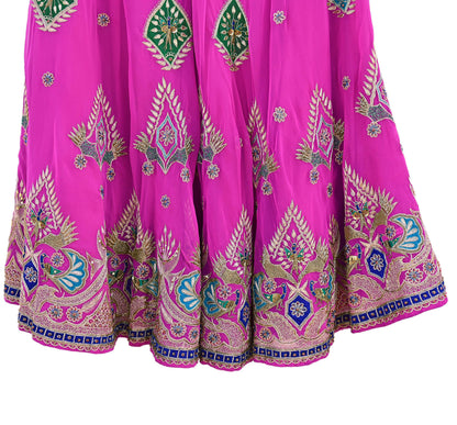 Indian Vintage Magenta American Georgette Hand Embroidered Rajputi Phoshak Lehenga/ Skirt Bridal Party Wear Peacock Design Zari