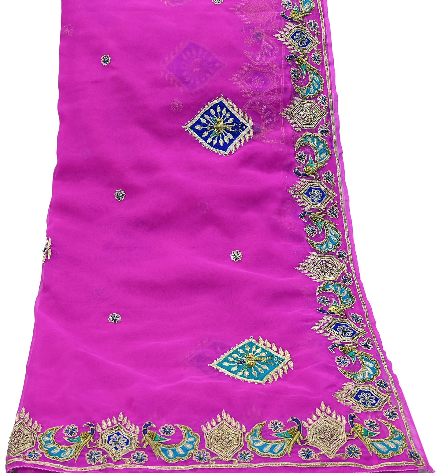 Indian Vintage Bridal Heavy Magenta Dupatta American Georgette  Hand Embroidered Rajputi Odhani Scarves Zari Zardozi Bollywood Wedding
