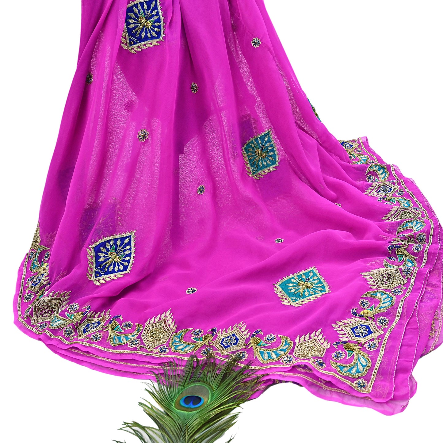 Indian Vintage Bridal Heavy Magenta Dupatta American Georgette  Hand Embroidered Rajputi Odhani Scarves Zari Zardozi Bollywood Wedding