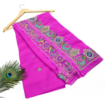 Indian Vintage Bridal Heavy Magenta Dupatta American Georgette  Hand Embroidered Rajputi Odhani Scarves Zari Zardozi Bollywood Wedding