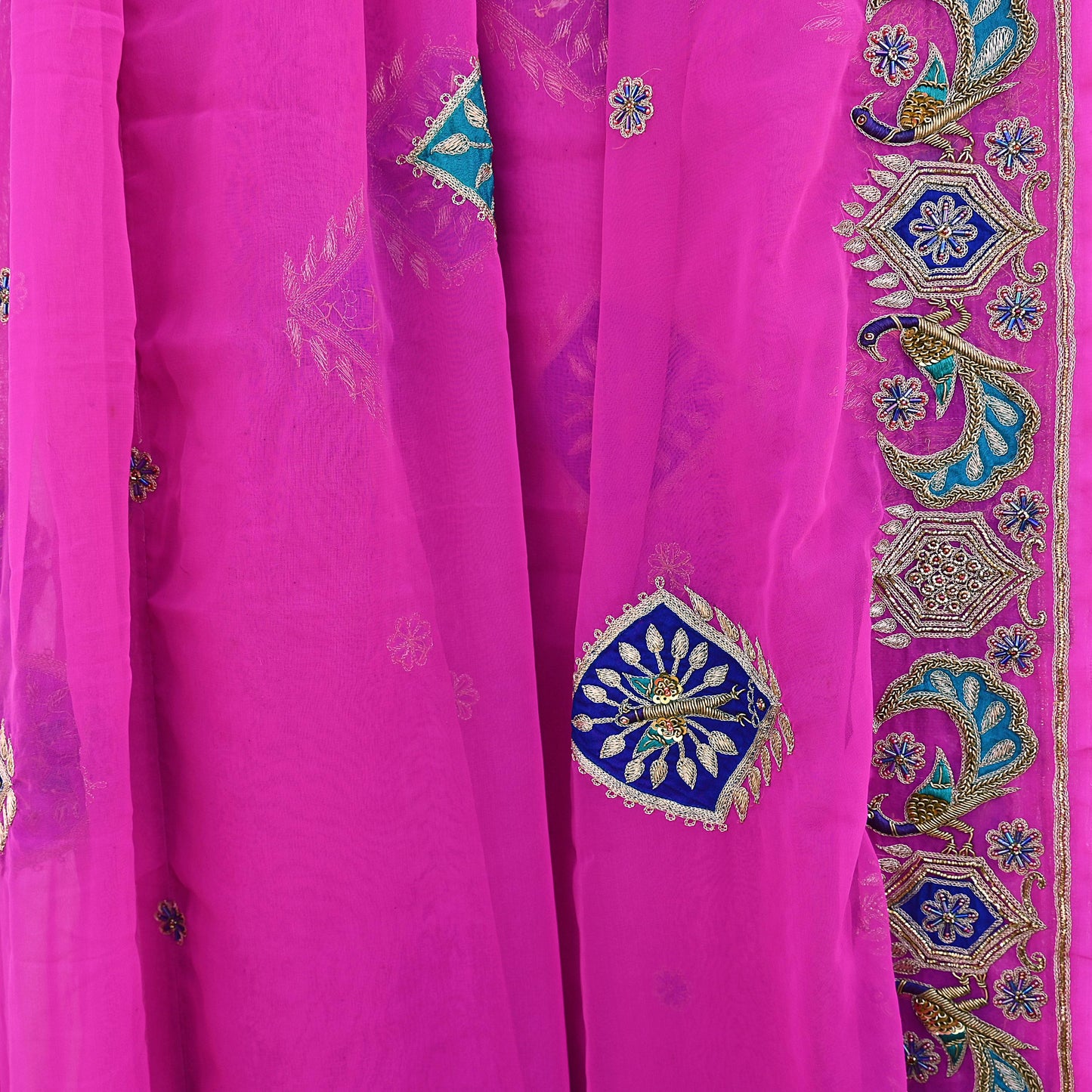 Indian Vintage Bridal Heavy Magenta Dupatta American Georgette  Hand Embroidered Rajputi Odhani Scarves Zari Zardozi Bollywood Wedding