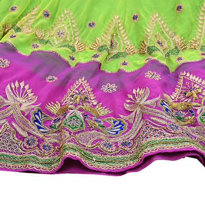Indian Vintage American Georgette Hand Embroidered Rajputi Phoshak Lehenga/ Skirt Bridal Party Wear Peacock Design Zari