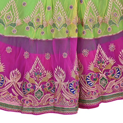 Indian Vintage American Georgette Hand Embroidered Rajputi Phoshak Lehenga/ Skirt Bridal Party Wear Peacock Design Zari