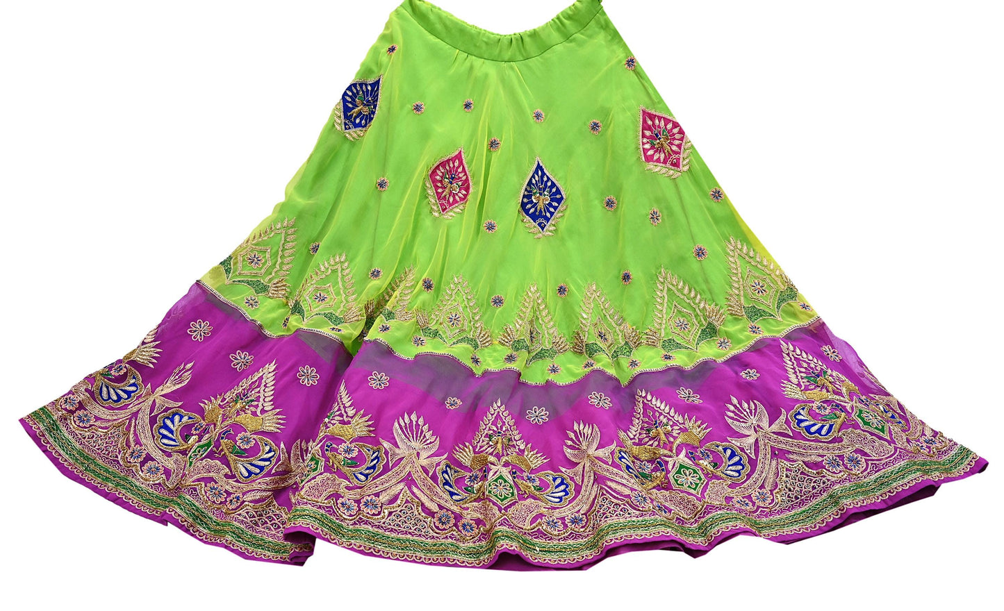 Indian Vintage American Georgette Hand Embroidered Rajputi Phoshak Lehenga/ Skirt Bridal Party Wear Peacock Design Zari