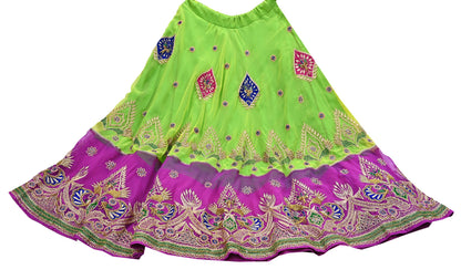 Indian Vintage American Georgette Hand Embroidered Rajputi Phoshak Lehenga/ Skirt Bridal Party Wear Peacock Design Zari