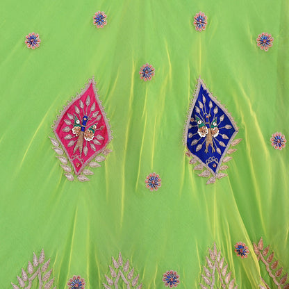 Indian Vintage American Georgette Hand Embroidered Rajputi Phoshak Lehenga/ Skirt Bridal Party Wear Peacock Design Zari