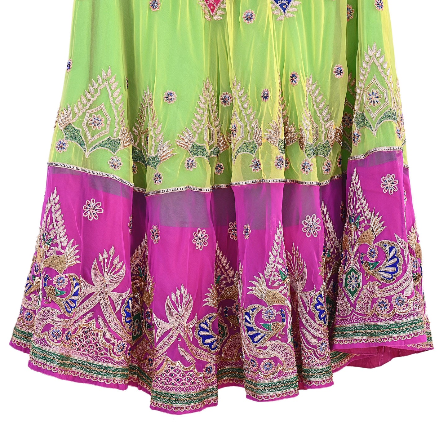 Indian Vintage American Georgette Hand Embroidered Rajputi Phoshak Lehenga/ Skirt Bridal Party Wear Peacock Design Zari
