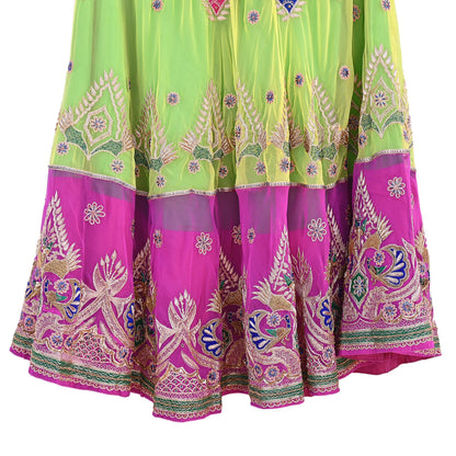 Indian Vintage American Georgette Hand Embroidered Rajputi Phoshak Lehenga/ Skirt Bridal Party Wear Peacock Design Zari