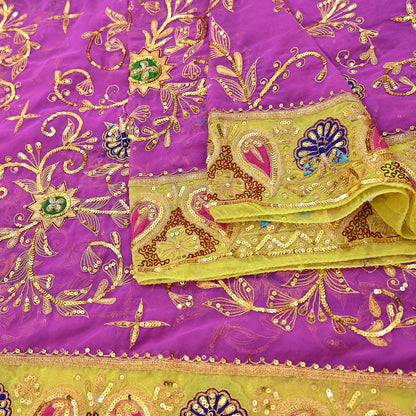 Indian Vintage Bridal Heavy Magenta Dupatta American Georgette  Hand Embroidered Rajputi Odhani Scarves Zari Zardozi Bollywood Wedding
