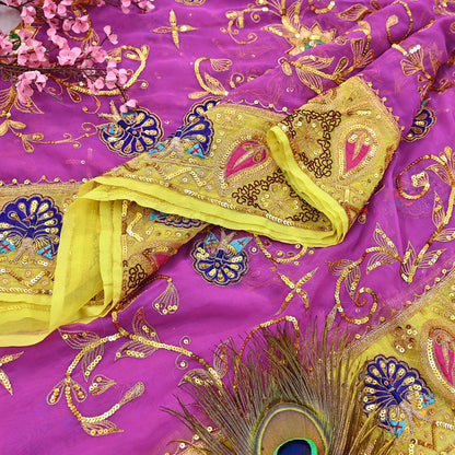 Indian Vintage Bridal Heavy Magenta Dupatta American Georgette  Hand Embroidered Rajputi Odhani Scarves Zari Zardozi Bollywood Wedding