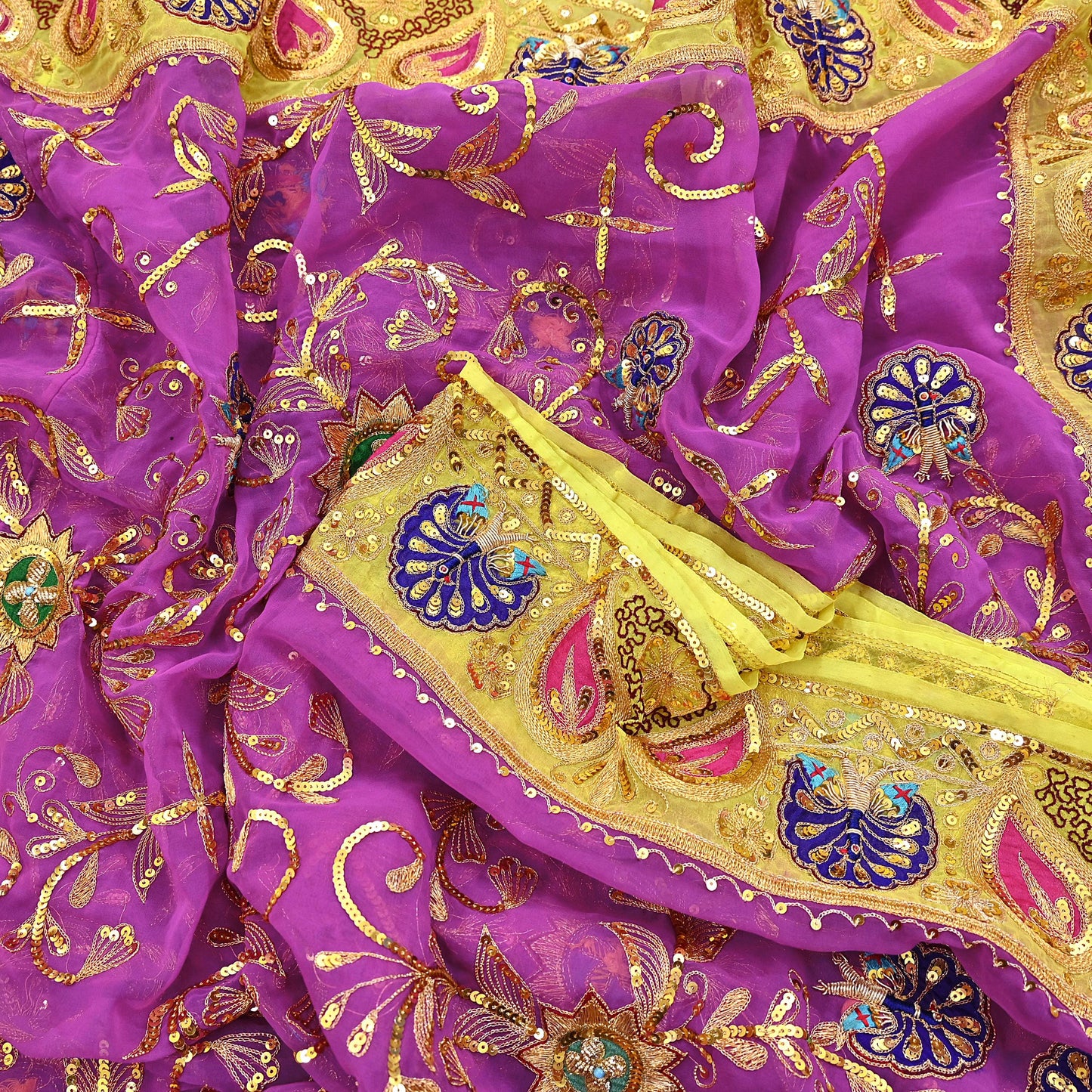 Indian Vintage Bridal Heavy Magenta Dupatta American Georgette  Hand Embroidered Rajputi Odhani Scarves Zari Zardozi Bollywood Wedding