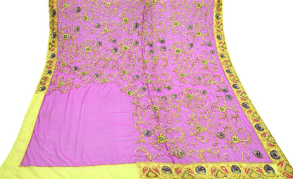 Indian Vintage Bridal Heavy Magenta Dupatta American Georgette  Hand Embroidered Rajputi Odhani Scarves Zari Zardozi Bollywood Wedding
