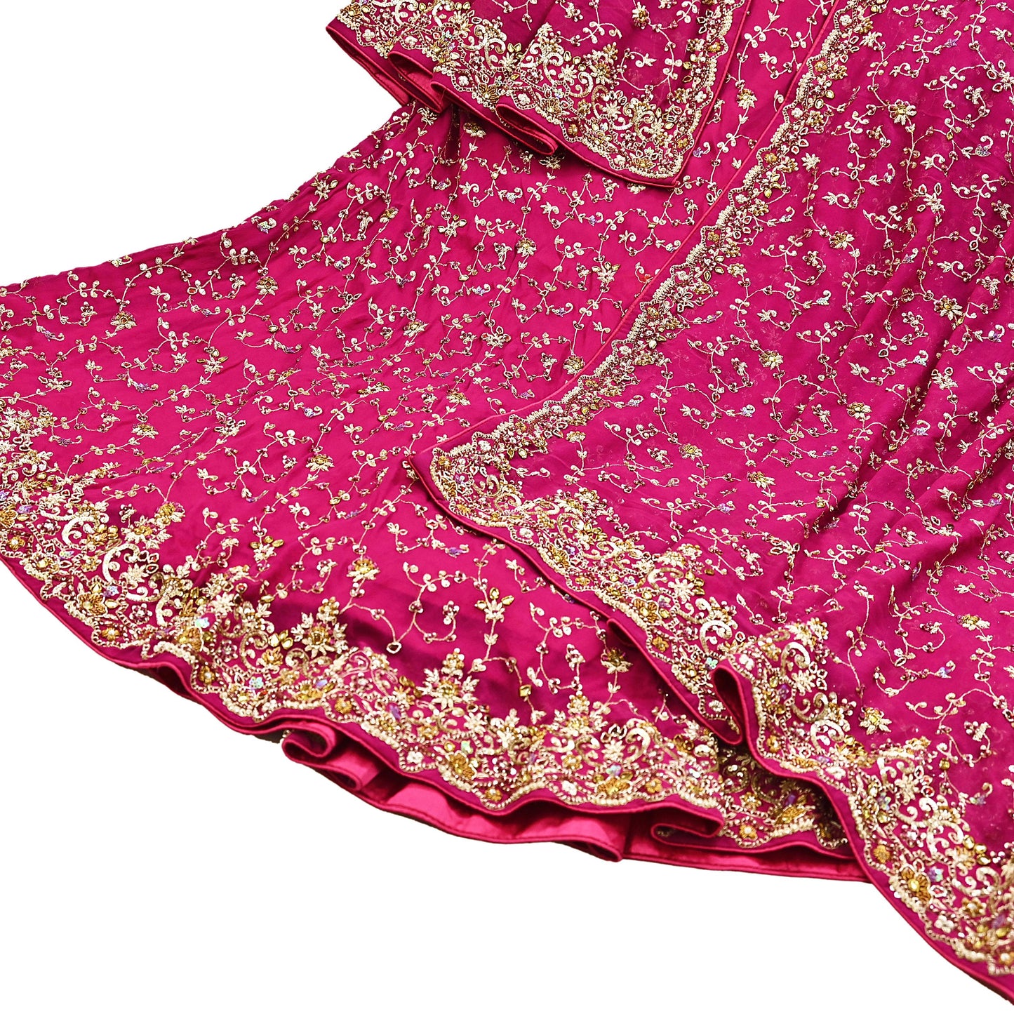 Indian Vintage Pink Pure Georgette Silk Hand Embroidered Lehenga 2pcs Set, Bollywood Wedding Wear