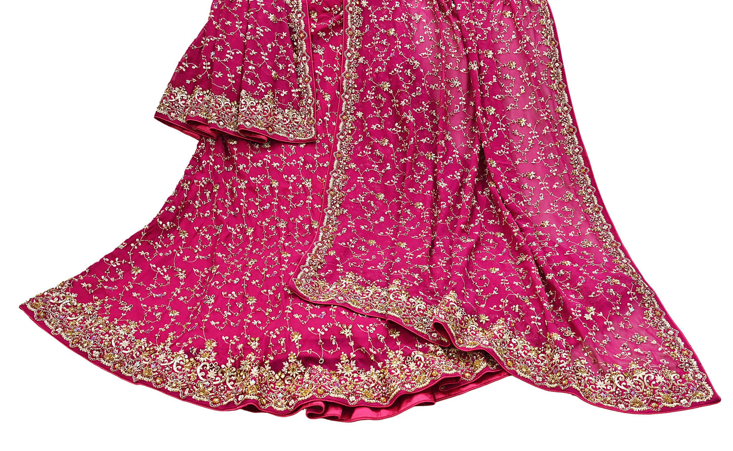 Indian Vintage Pink Pure Georgette Silk Hand Embroidered Lehenga 2pcs Set, Bollywood Wedding Wear