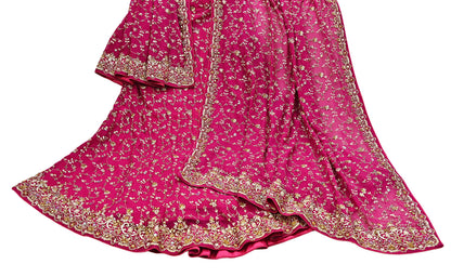 Indian Vintage Pink Pure Georgette Silk Hand Embroidered Lehenga 2pcs Set, Bollywood Wedding Wear