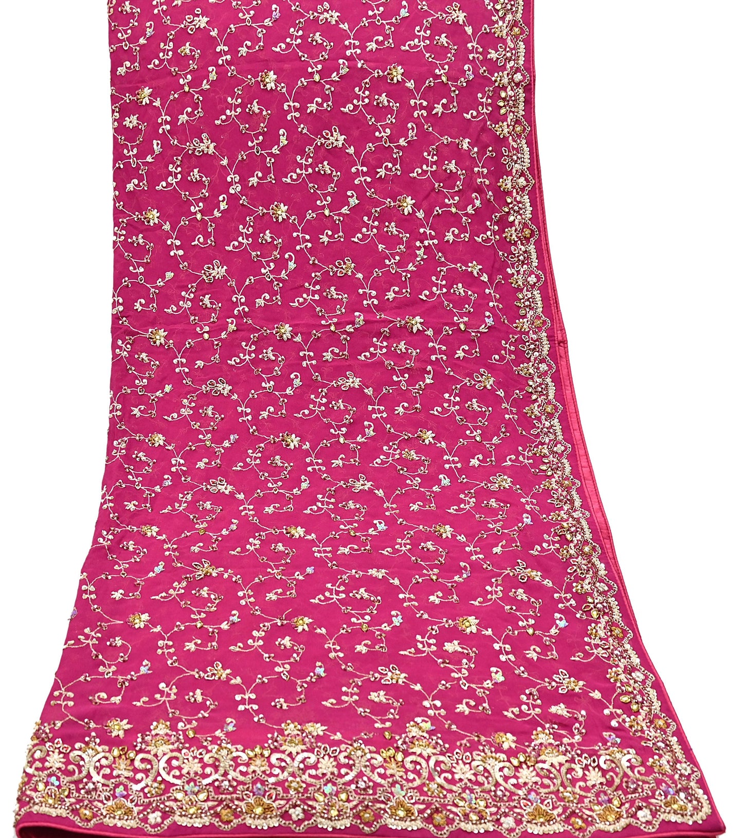 Indian Vintage Pink Pure Georgette Silk Hand Embroidered Lehenga 2pcs Set, Bollywood Wedding Wear