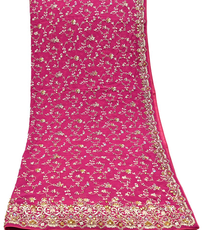 Indian Vintage Pink Pure Georgette Silk Hand Embroidered Lehenga 2pcs Set, Bollywood Wedding Wear