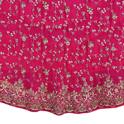 Indian Vintage Pink Pure Georgette Silk Hand Embroidered Lehenga 2pcs Set, Bollywood Wedding Wear