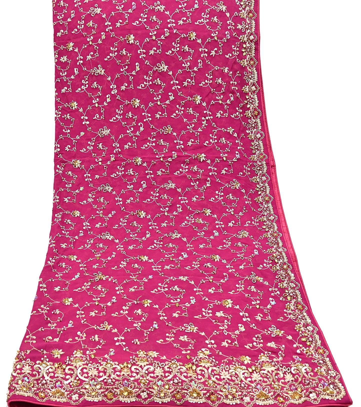 Indian Vintage Heavy Pink Bridal Dupatta Pure Georgette Silk Hand Embroidered Zardozi, Dabka, Zari Work Party Wear Long Stole