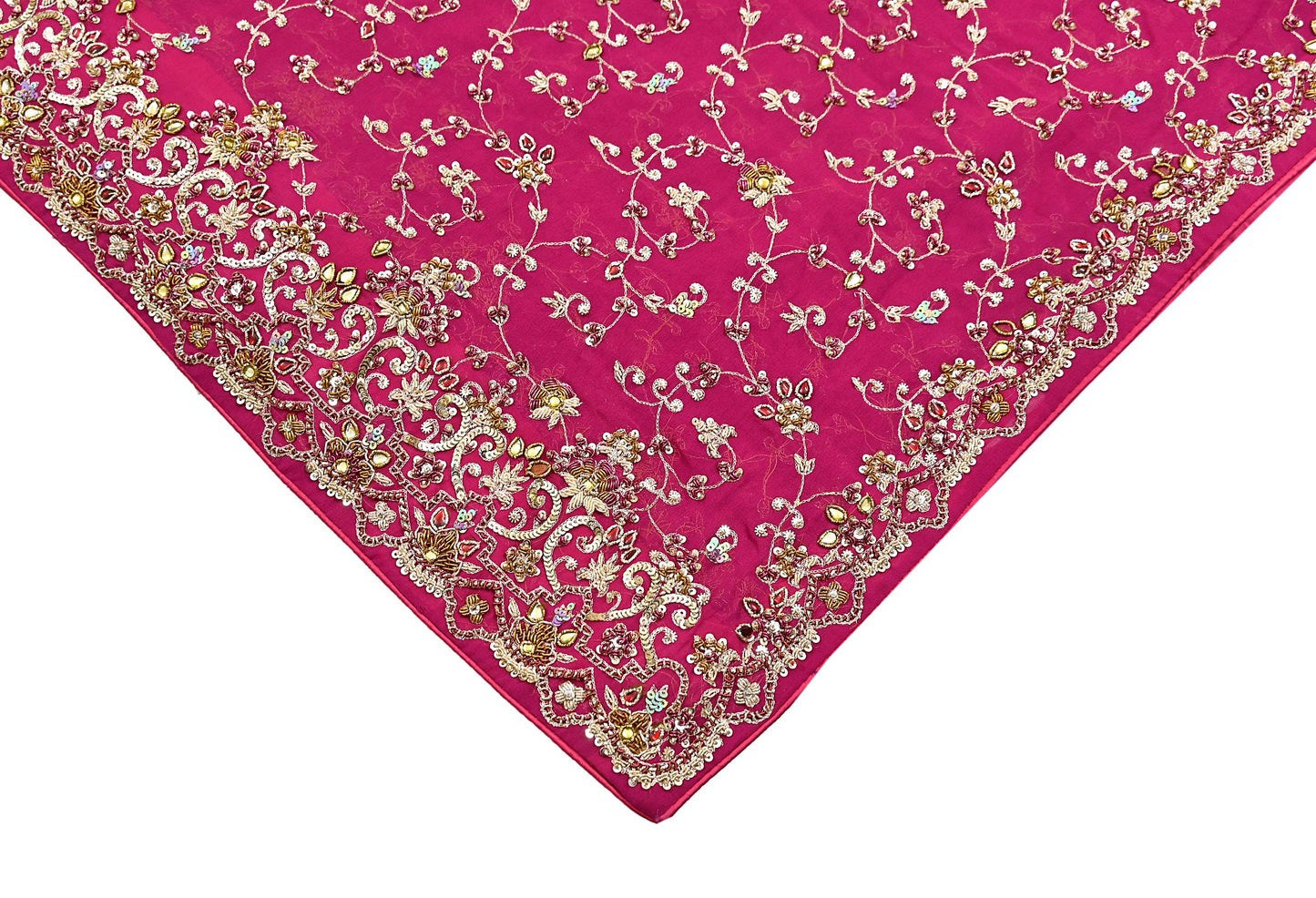 Indian Vintage Heavy Pink Bridal Dupatta Pure Georgette Silk Hand Embroidered Zardozi, Dabka, Zari Work Party Wear Long Stole