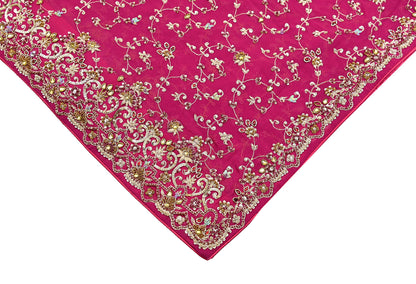 Indian Vintage Heavy Pink Bridal Dupatta Pure Georgette Silk Hand Embroidered Zardozi, Dabka, Zari Work Party Wear Long Stole