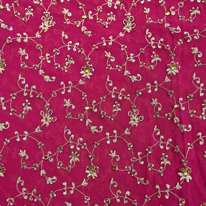Indian Vintage Heavy Pink Bridal Dupatta Pure Georgette Silk Hand Embroidered Zardozi, Dabka, Zari Work Party Wear Long Stole