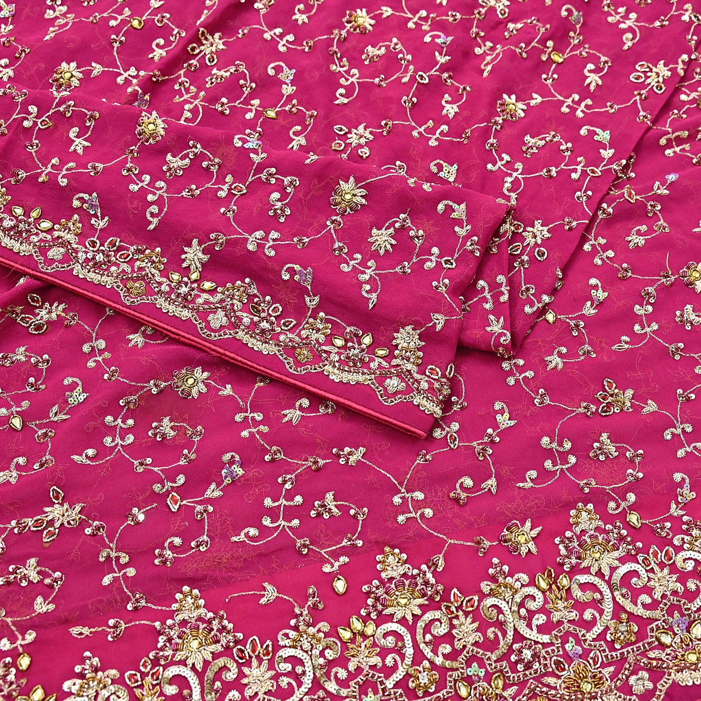 Indian Vintage Heavy Pink Bridal Dupatta Pure Georgette Silk Hand Embroidered Zardozi, Dabka, Zari Work Party Wear Long Stole