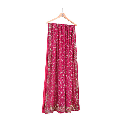 Indian Vintage Heavy Pink Bridal Dupatta Pure Georgette Silk Hand Embroidered Zardozi, Dabka, Zari Work Party Wear Long Stole