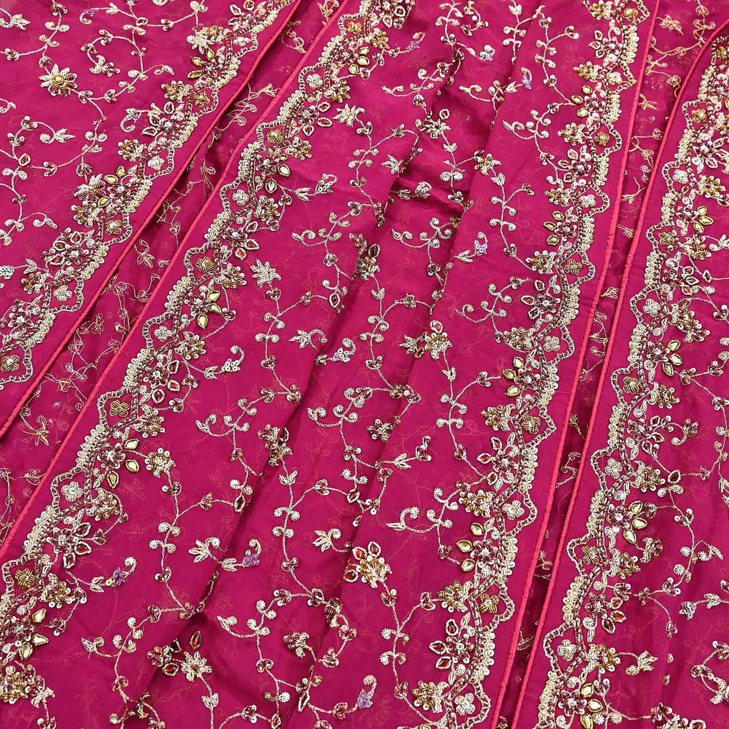 Indian Vintage Heavy Pink Bridal Dupatta Pure Georgette Silk Hand Embroidered Zardozi, Dabka, Zari Work Party Wear Long Stole