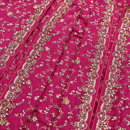 Indian Vintage Heavy Pink Bridal Dupatta Pure Georgette Silk Hand Embroidered Zardozi, Dabka, Zari Work Party Wear Long Stole