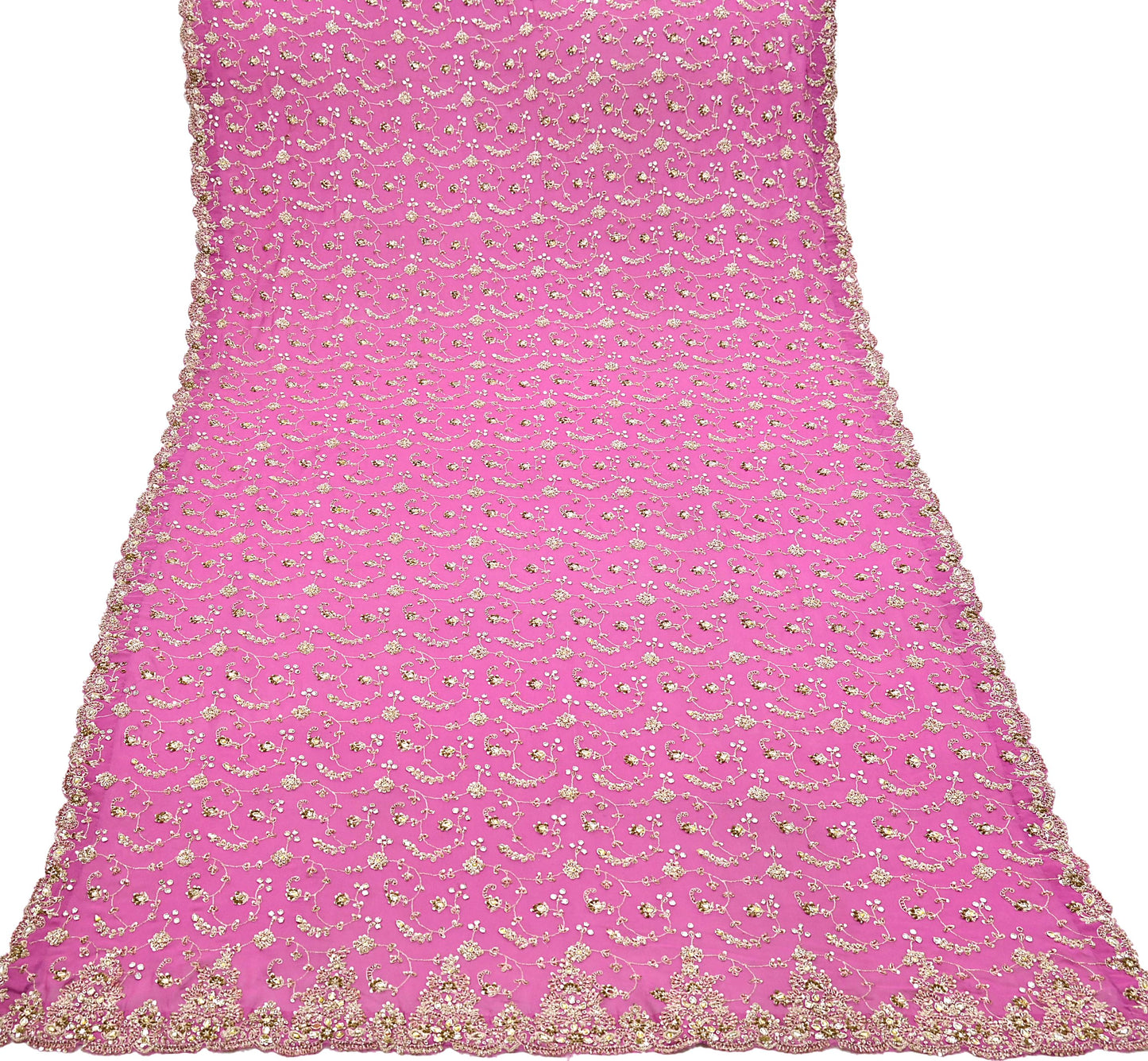 Indian Vintage Pink Pure Georgette Silk Hand Embroidered Lehenga 2pcs Set, Bollywood Wedding Wear
