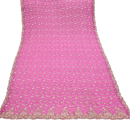 Indian Vintage Pink Pure Georgette Silk Hand Embroidered Lehenga 2pcs Set, Bollywood Wedding Wear