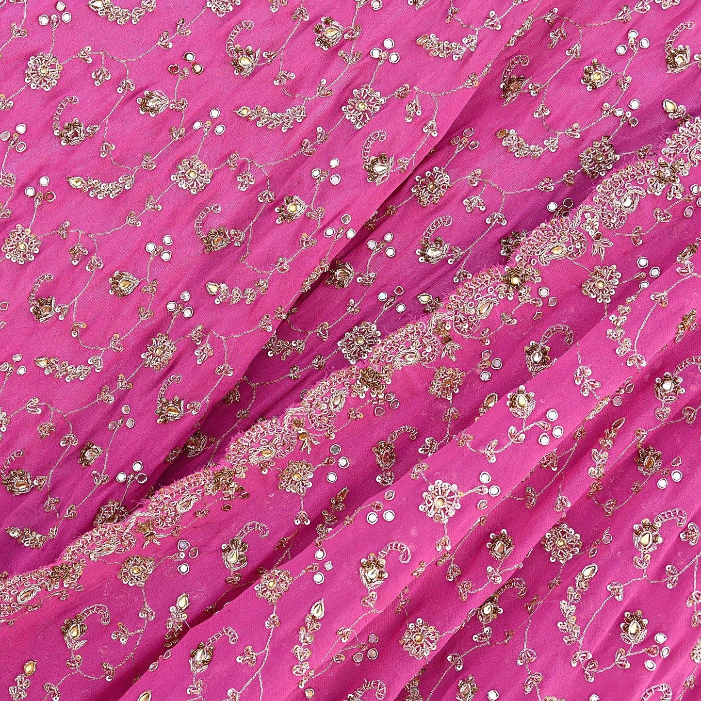 Indian Vintage Pink Pure Georgette Silk Hand Embroidered Lehenga 2pcs Set, Bollywood Wedding Wear