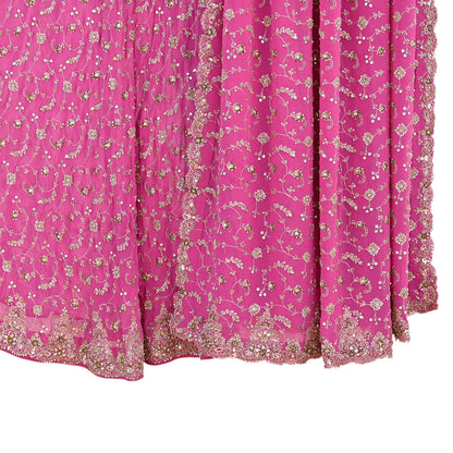 Indian Vintage Pink Pure Georgette Silk Hand Embroidered Lehenga 2pcs Set, Bollywood Wedding Wear