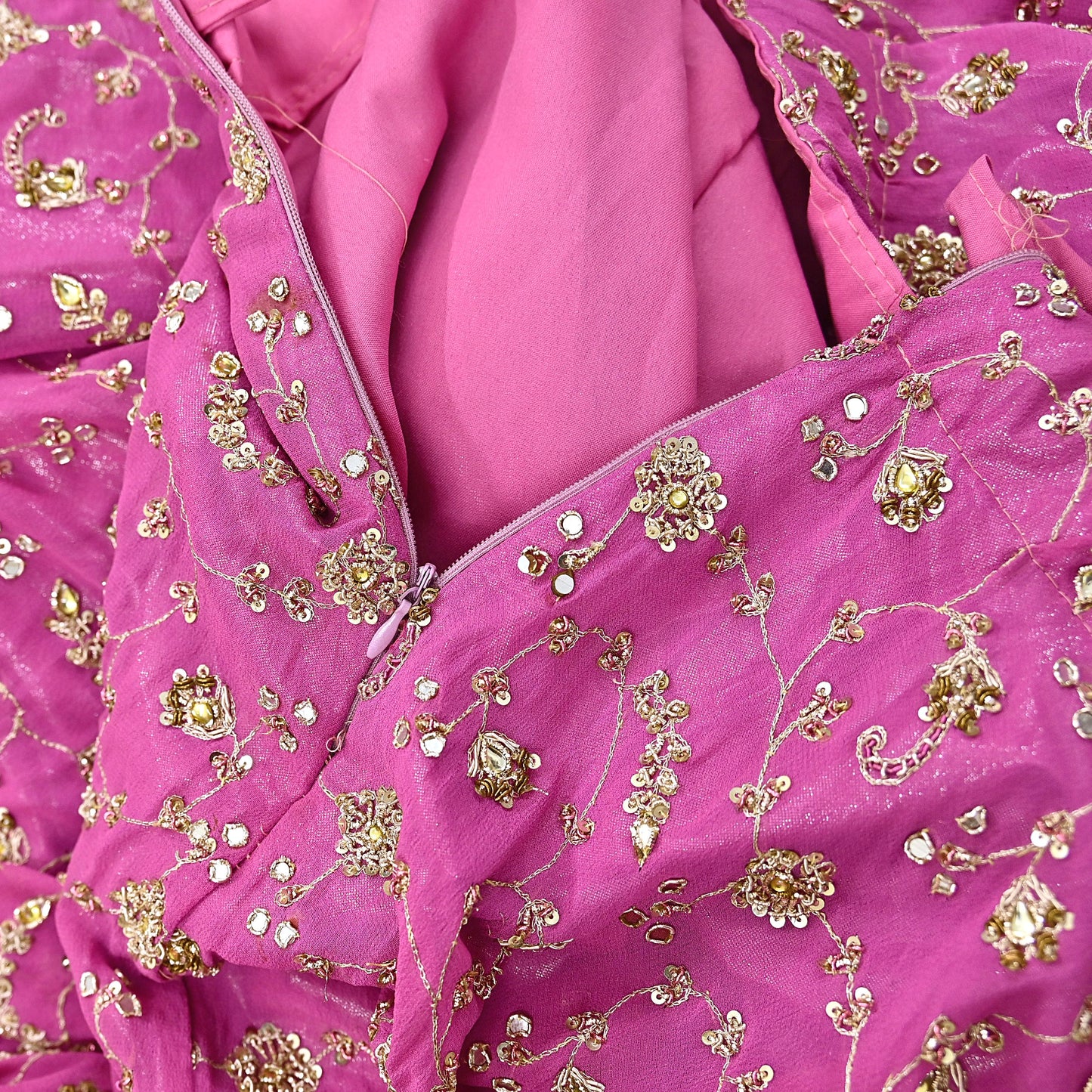 Indian Vintage Pink Pure Georgette Silk Hand Embroidered Lehenga 2pcs Set, Bollywood Wedding Wear