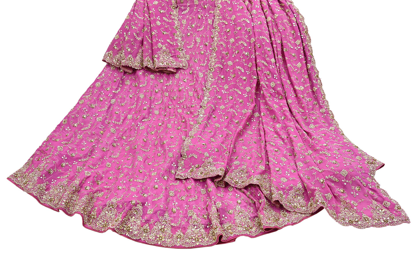 Indian Vintage Pink Pure Georgette Silk Hand Embroidered Lehenga 2pcs Set, Bollywood Wedding Wear