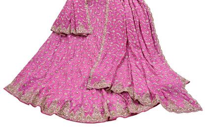 Indian Vintage Pink Pure Georgette Silk Hand Embroidered Lehenga 2pcs Set, Bollywood Wedding Wear