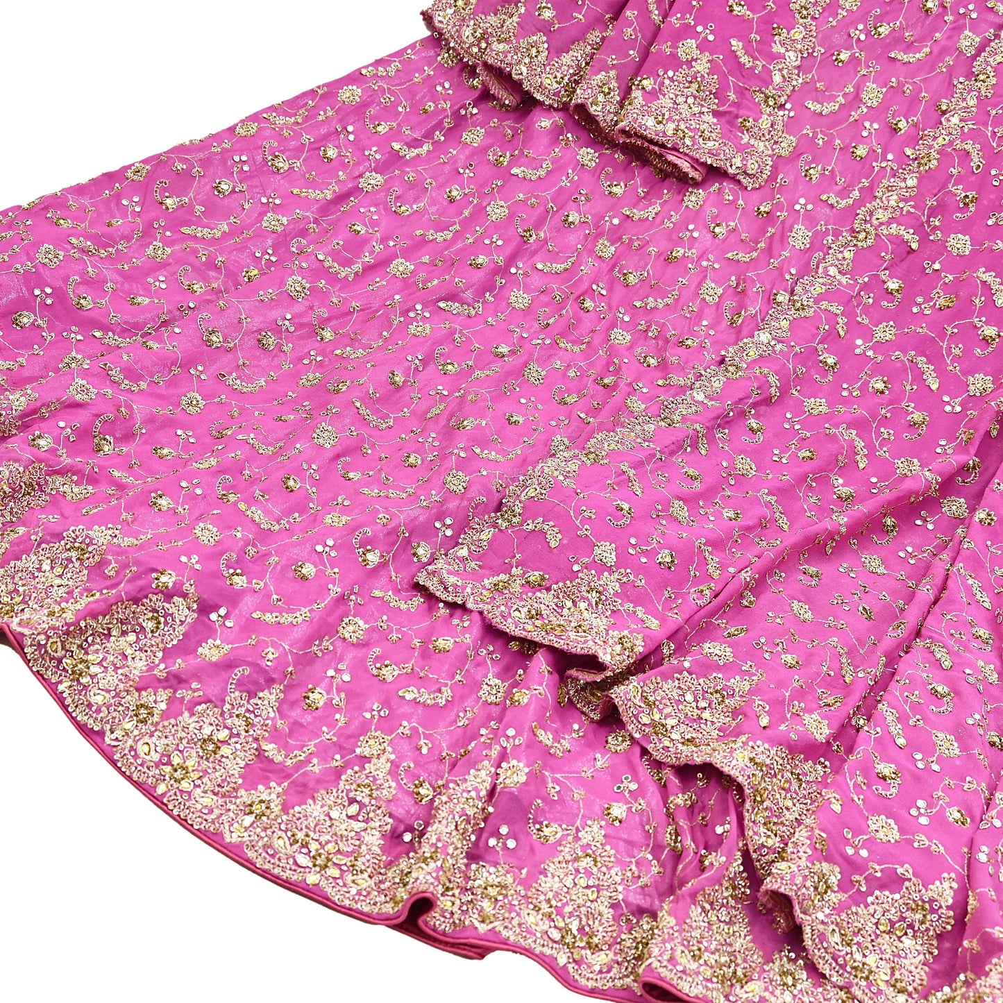 Indian Vintage Pink Pure Georgette Silk Hand Embroidered Lehenga 2pcs Set, Bollywood Wedding Wear