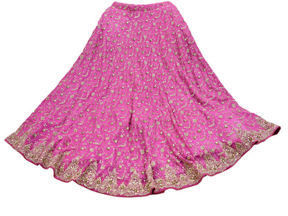 Indian Vintage Pink Pure Georgette Silk Hand Embroidered Lehenga 2pcs Set, Bollywood Wedding Wear