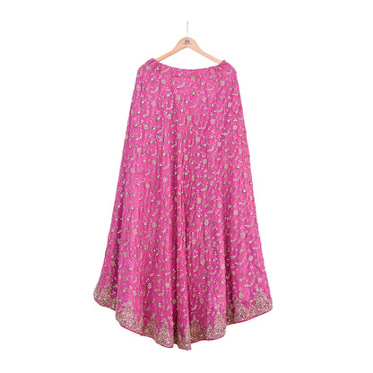 Indian Vintage Pink Pure Georgette Silk Hand Embroidered Lehenga 2pcs Set, Bollywood Wedding Wear